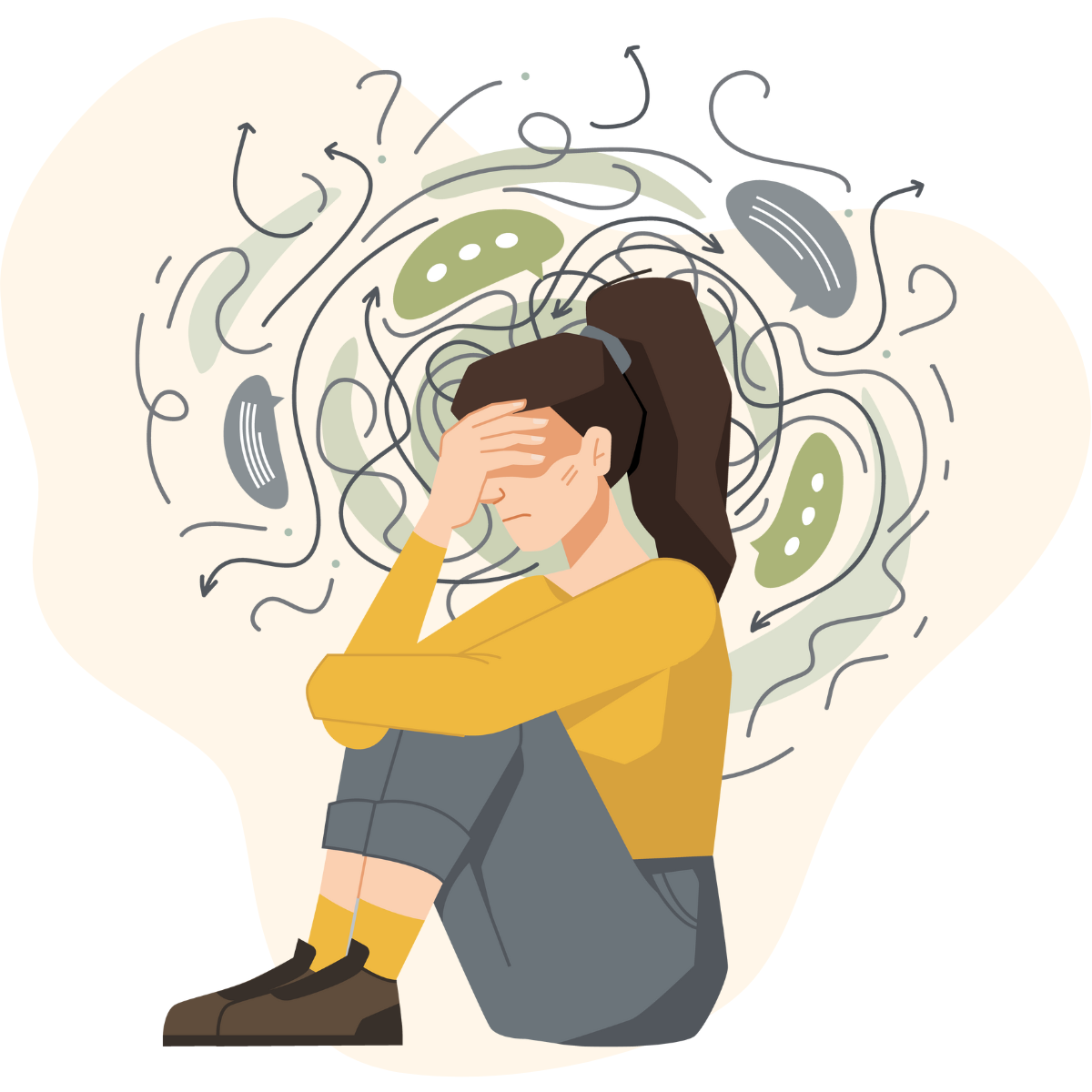 Illustration of a person with head in hands experiencing anxiety.