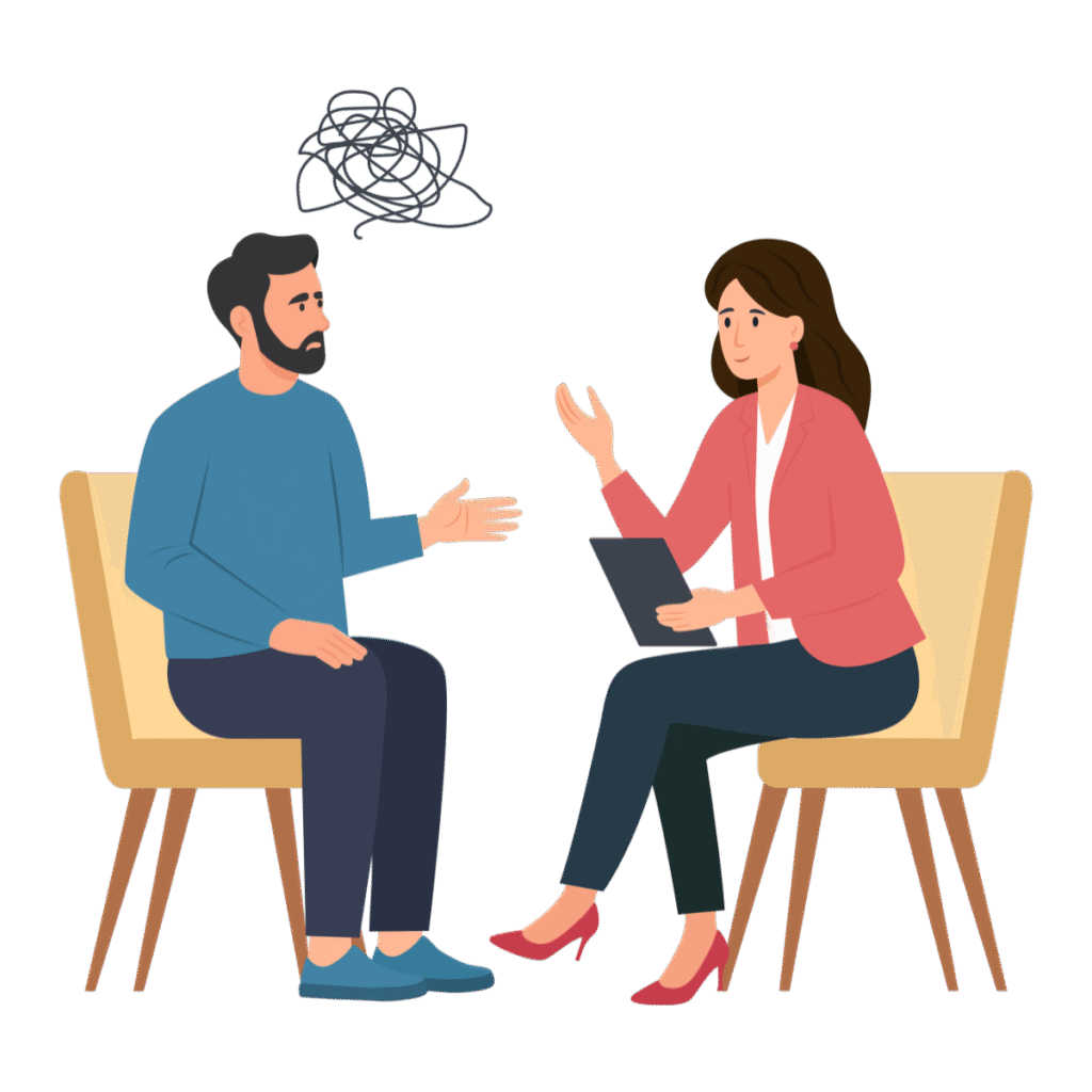 Psychologist talking with patient about mental health