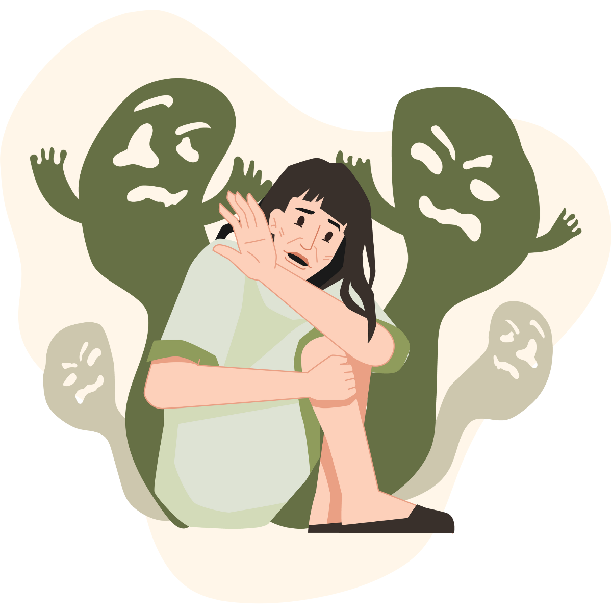 Distressed person experiencing hallucinations due to schizophrenia.