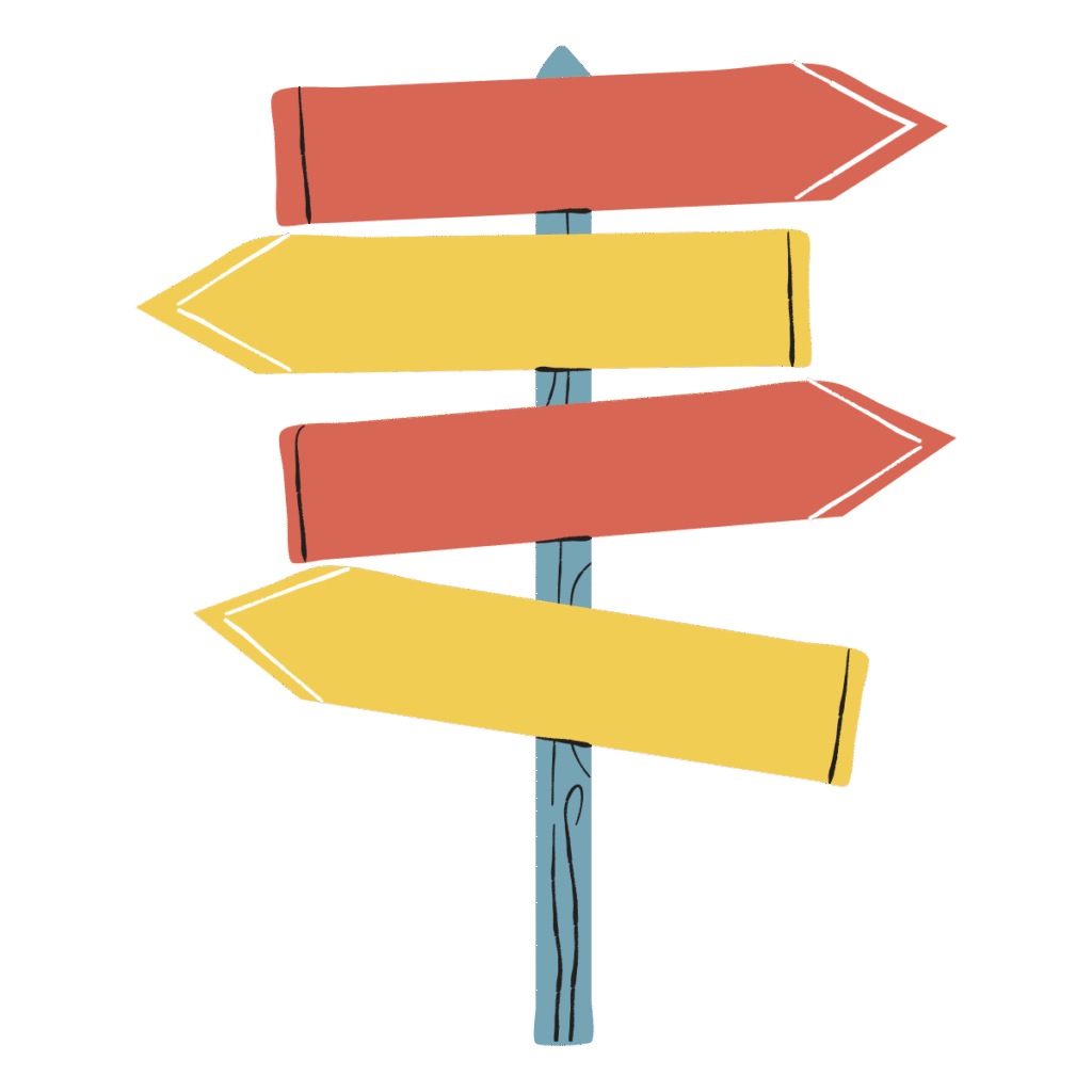 Colorful empty wooden arrow signs pointing directions.