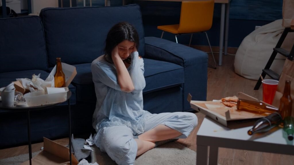 woman sitting alone struggling with anxiety