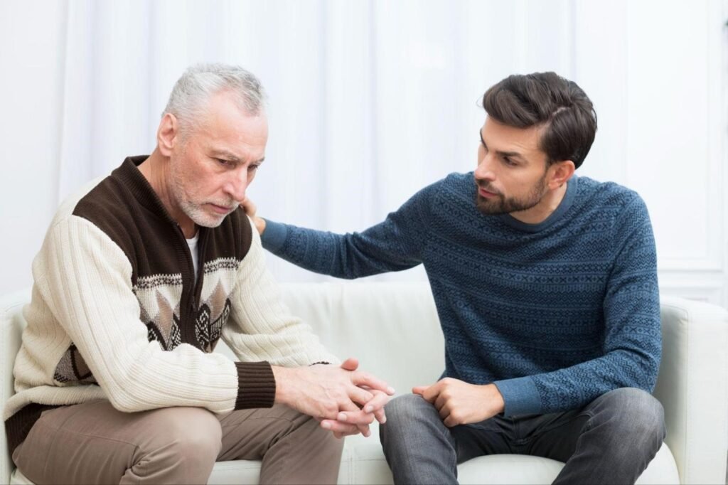 Older adult talking with family member